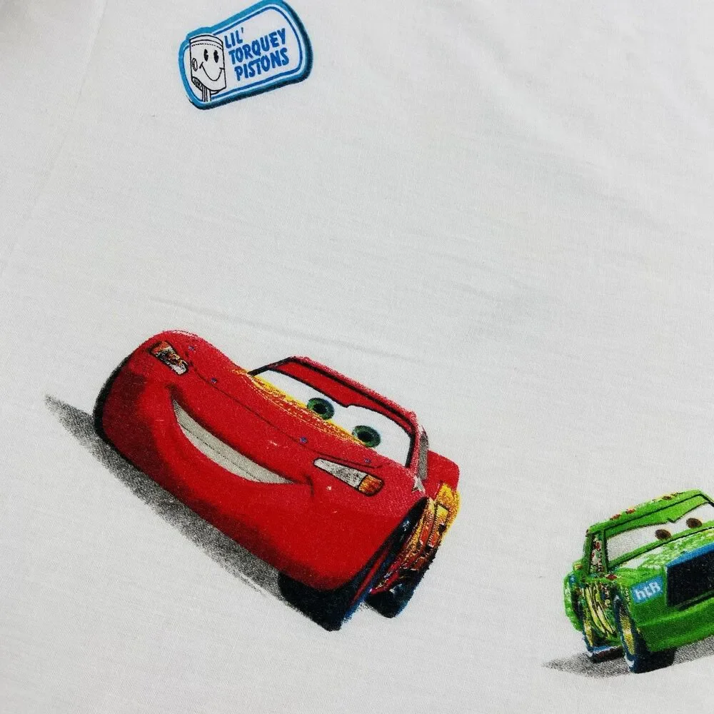 Walt Disney Pixar Cars White Twin Size  Flat Sheet McQueen Mater 2009